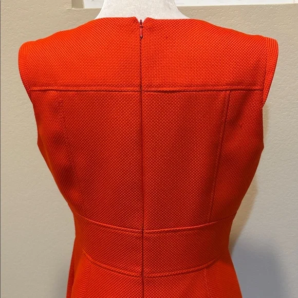 Structured Dark Orange Midi Sheath Dress with Gold Button Waist Detail-Size 8 - Picture 5 of 15